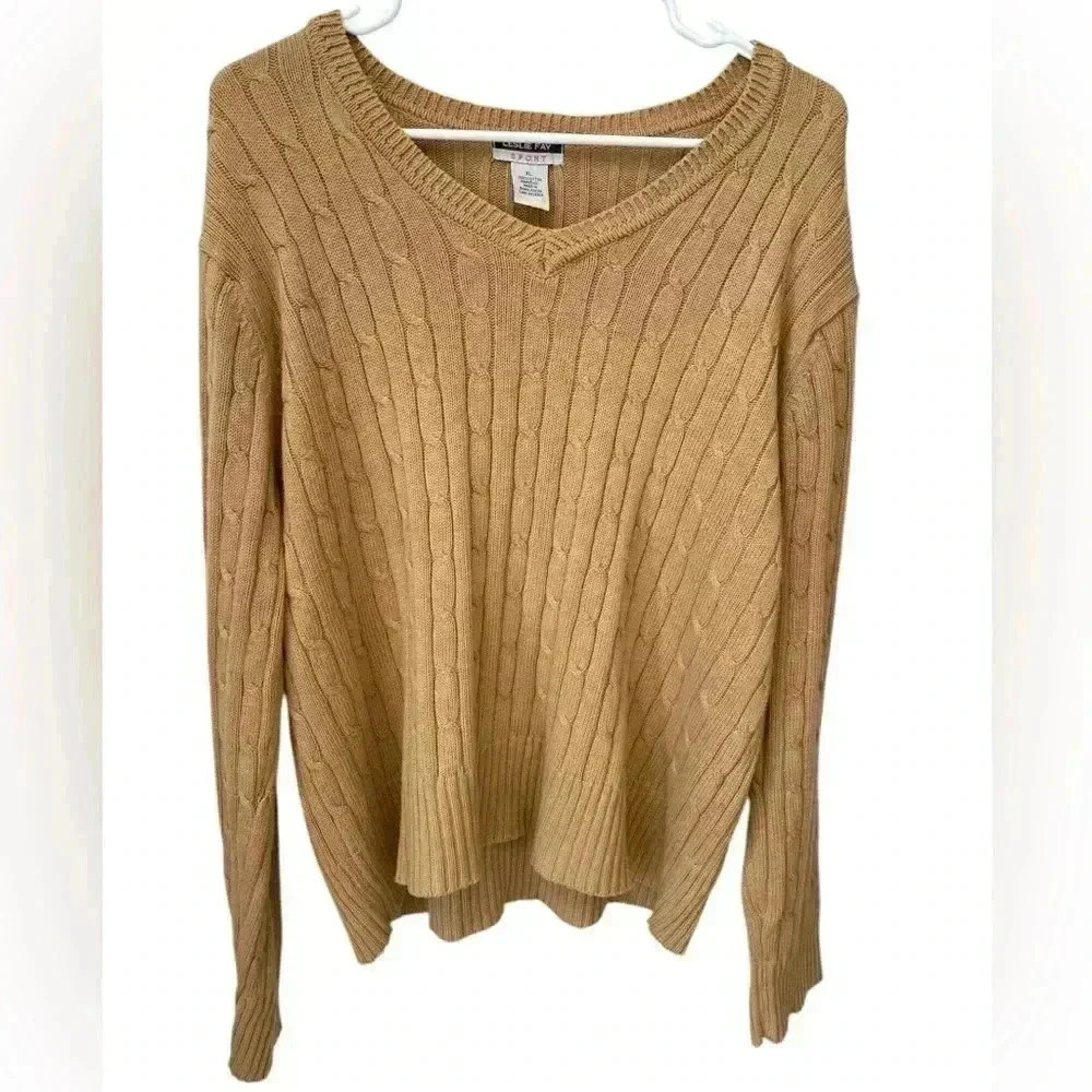 Leslie Fay Cable Knit Sweater Women’s Size XL Tan